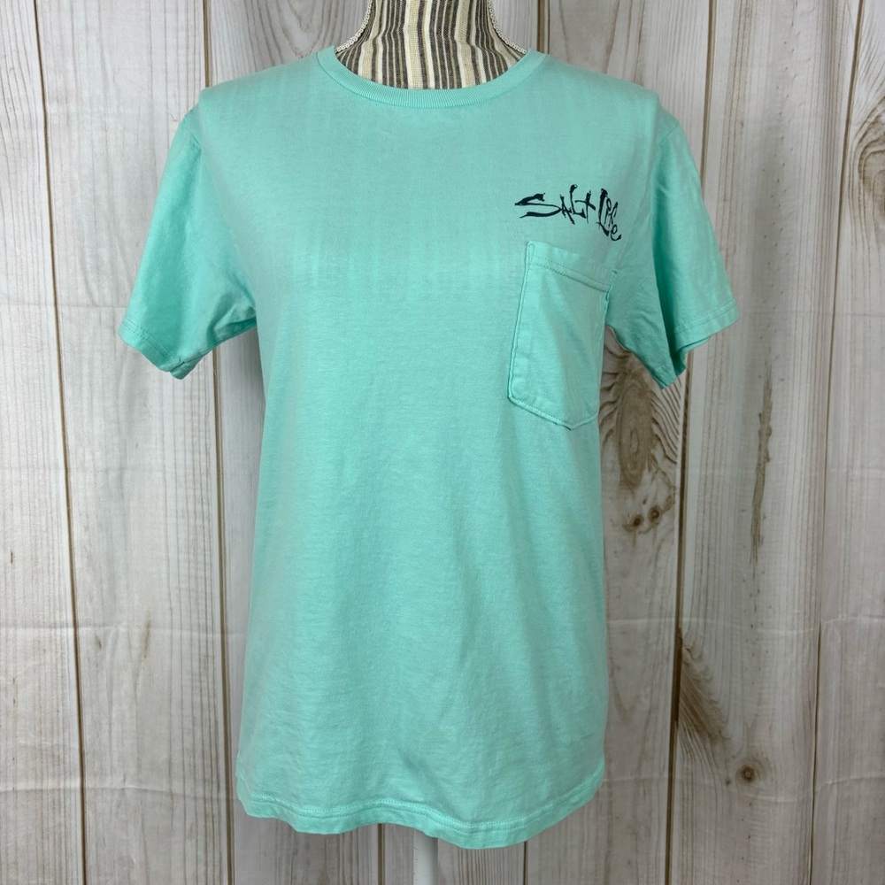 Salt Life Pocket Tee Short Sleeve Comfort Logo T-Shirt Light Teal Size Small